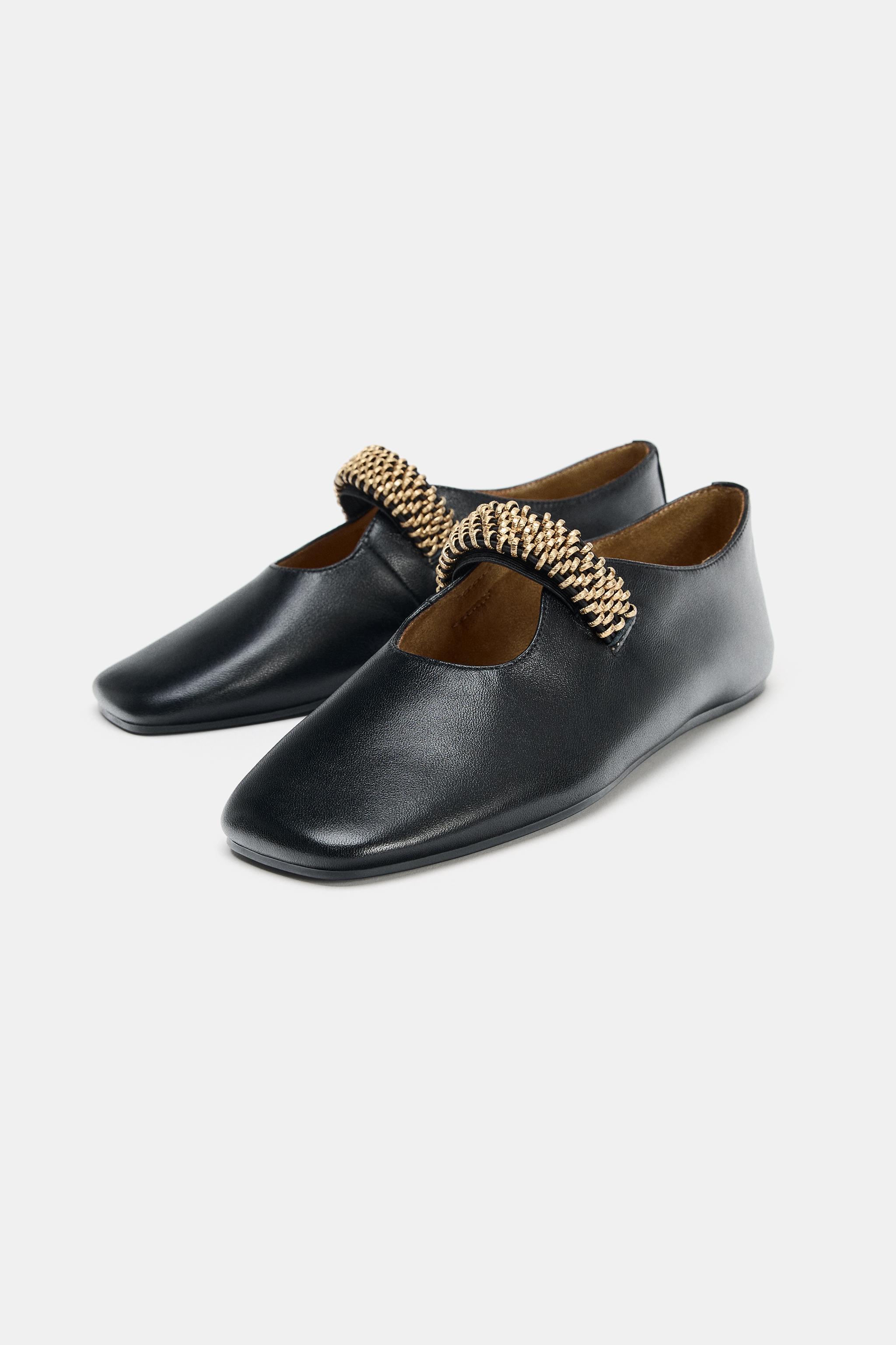 BALLERINE CUIR BANDE MÉTALLIQUE